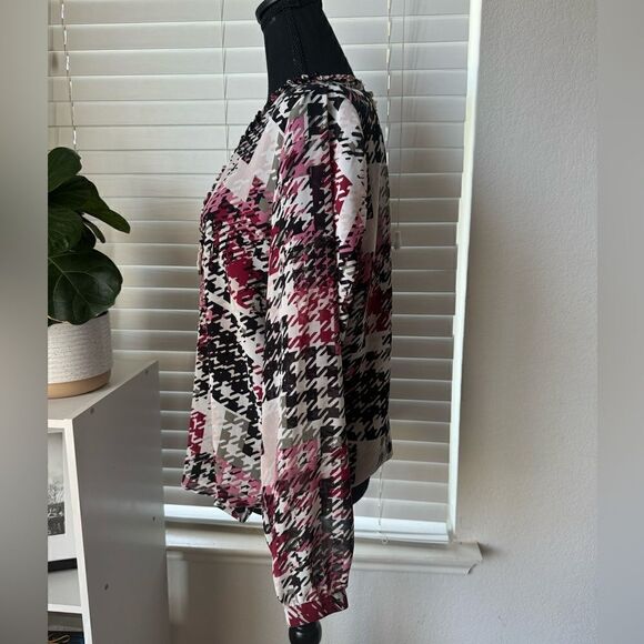 Karl Lagerfeld Paris Houndstooth-Print Chiffon Top Blouse Sz M Office Career - Picture 4 of 9